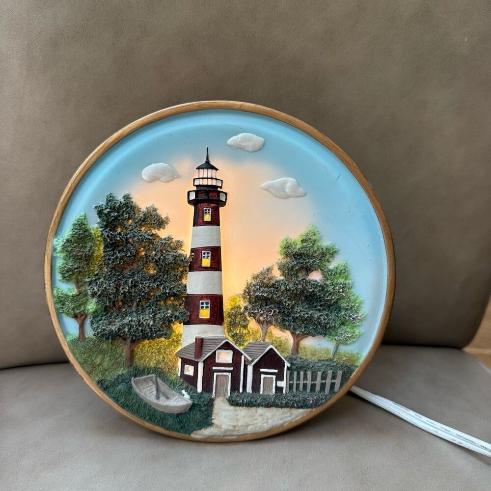ALSY LIGHTING Bodie Lighthouse Hand Painted Plate Accent Lamp night light VTG - Picture 6 of 6